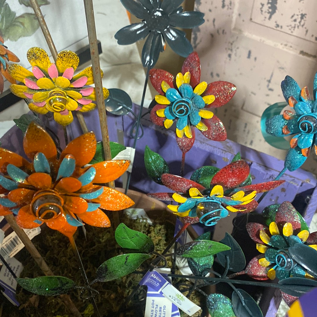 Metal Glitter Retro Flower Pot Sticker