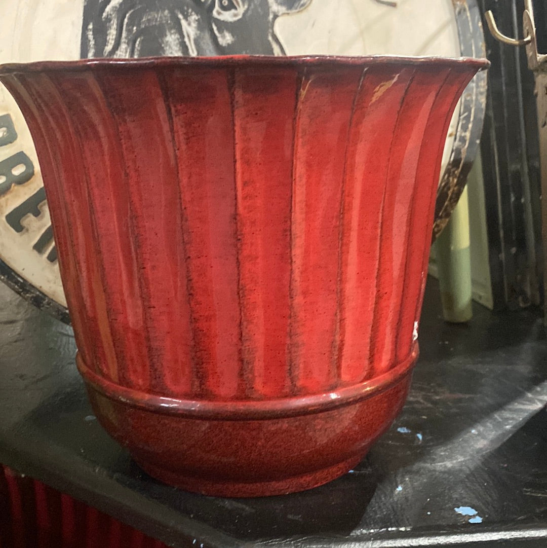 Metal Planter - Red-round : 10"