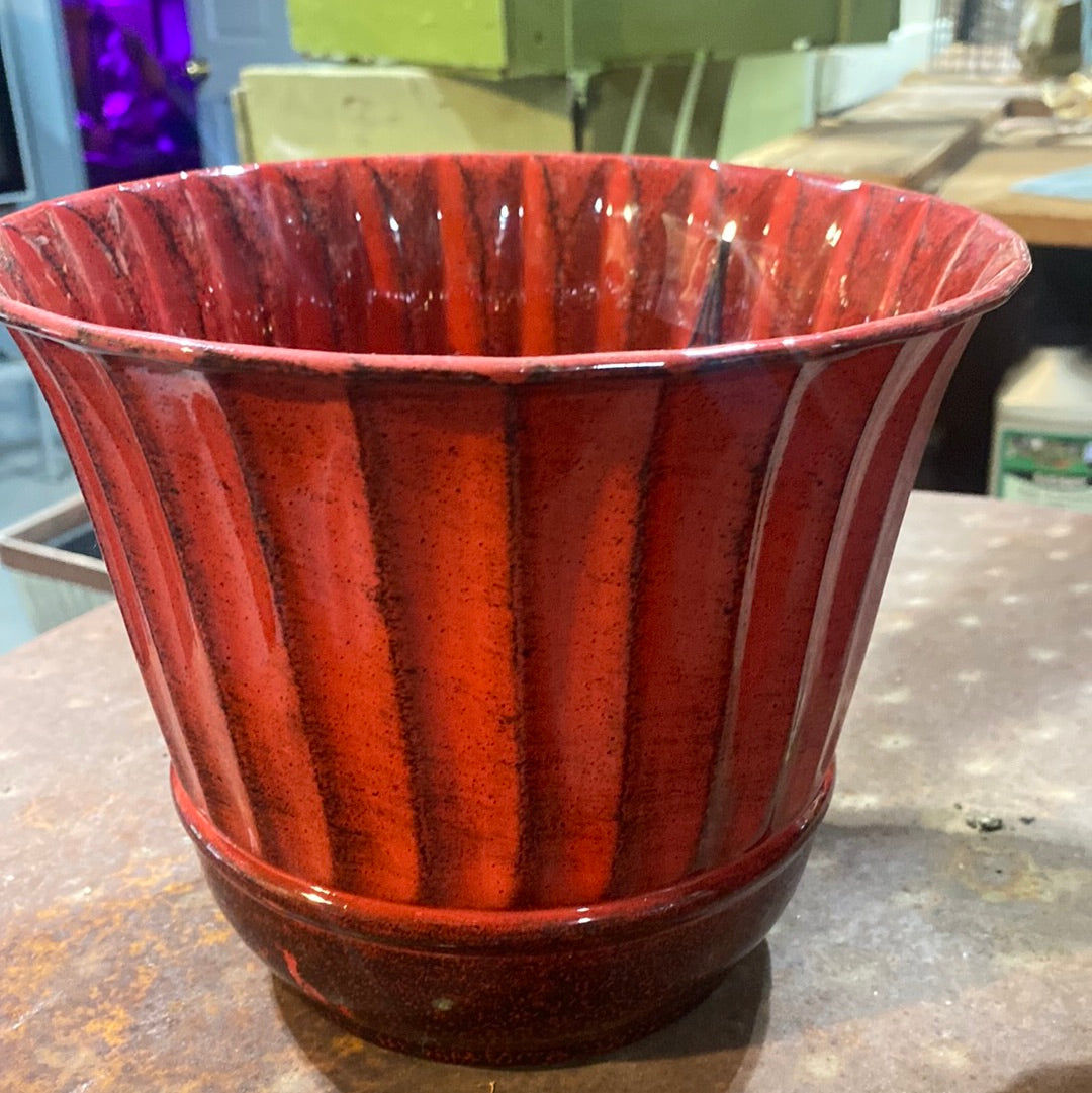 Metal Planter - Red-round : 8"