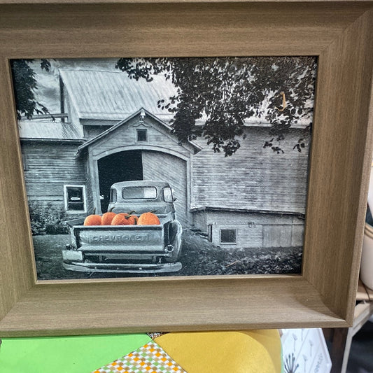 Framed Art - Pumpkin Truck-15 x 19