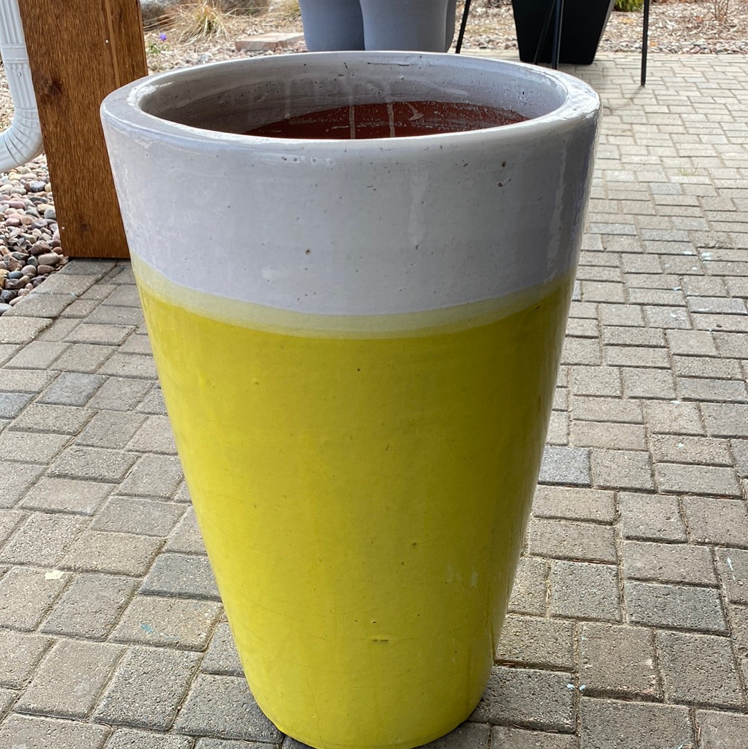 Pottery, Tall Narrow Yellow with white top