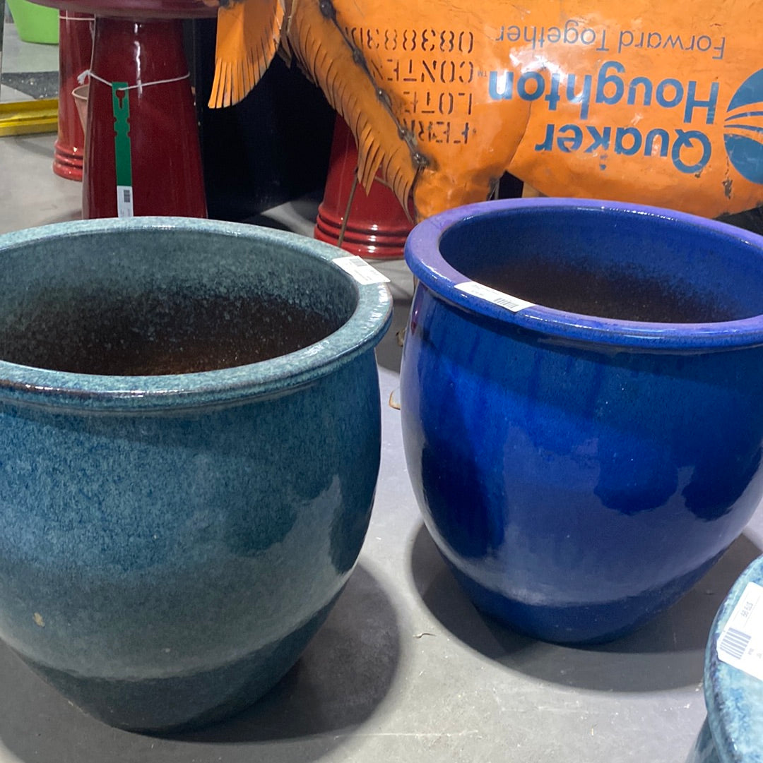 Blue Fish Bowl Pottery-blue : 15"