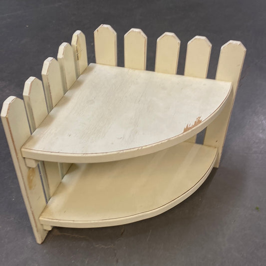 Corner white wood shelf