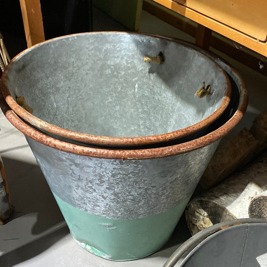 Planter, Galvanized with green stripe