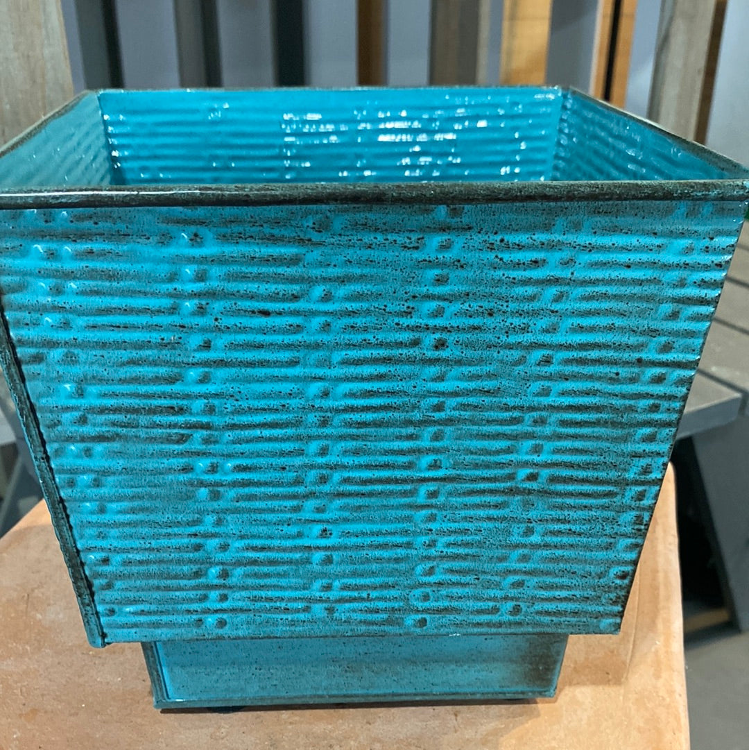 Metal Planter - Blue-square : 8"