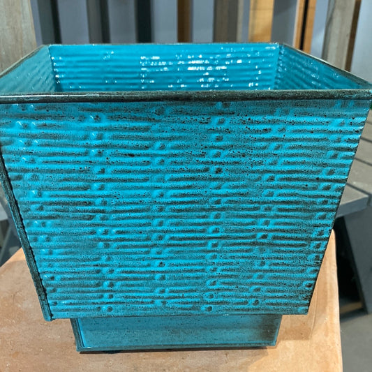 Metal Planter - Blue-square : 8"